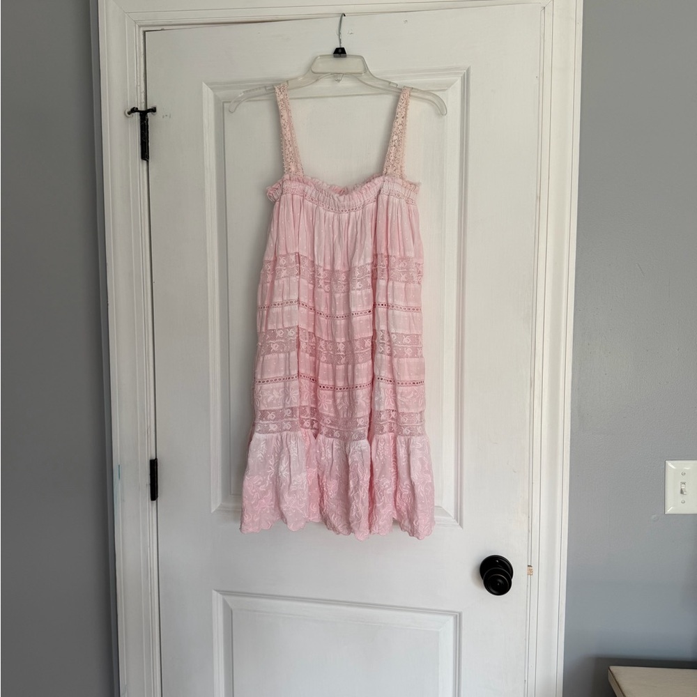 LoveShackFancy Light Pink Lace Tiered Sundress